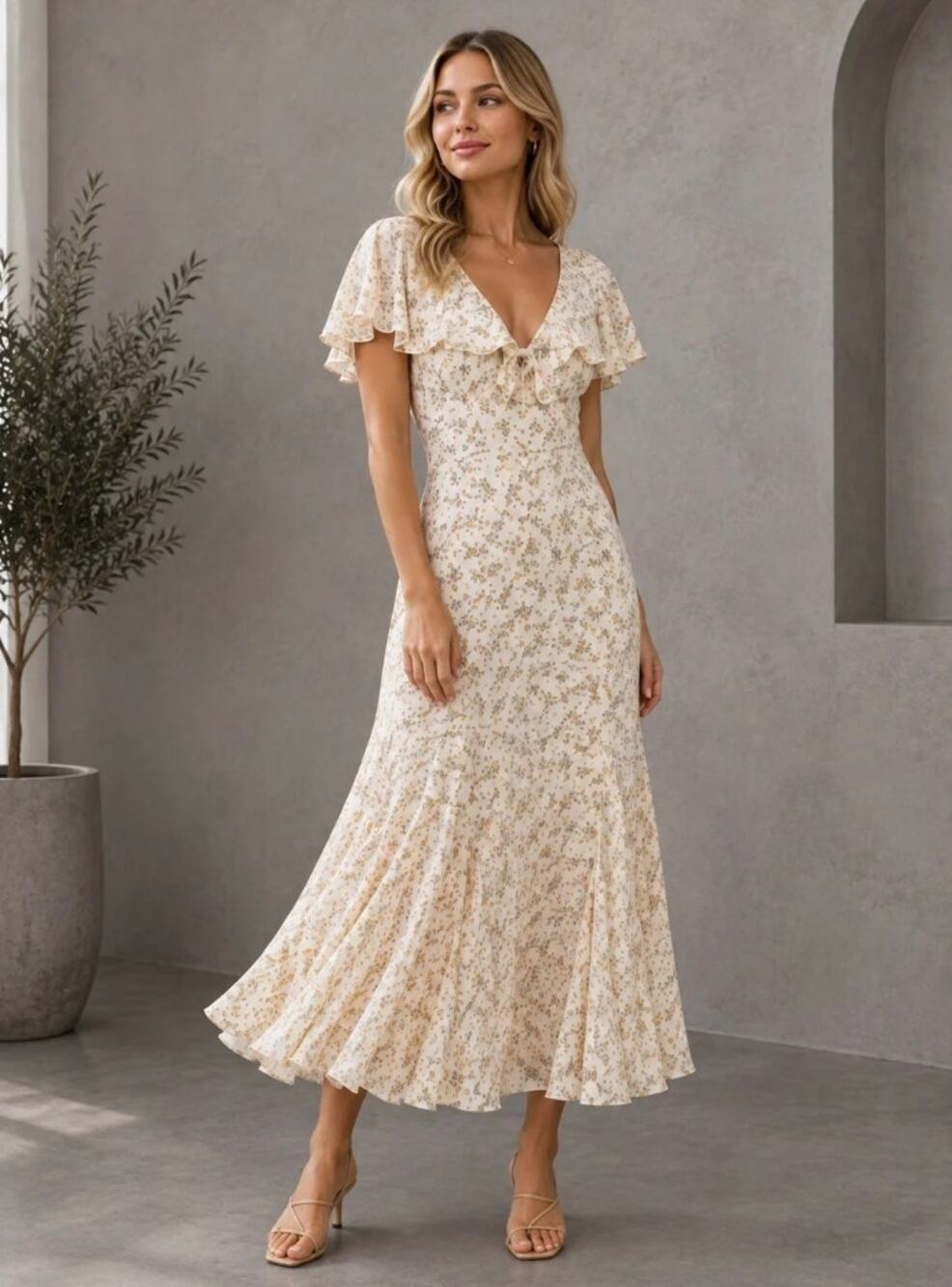 Reformation Bronwen Capelet Midi Dress in Adagio Ditzy Floral Size 10